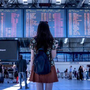 airport, woman, flight